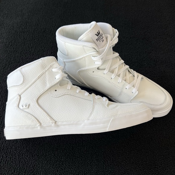 Supra Vaider Triple White High Top Skate Shoes Mens Size 12 Leather - Picture 1 of 12